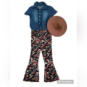 Girls size 6 fall 3 pc outfit Cottagecore Boutique Denim Floral Hippie Retro